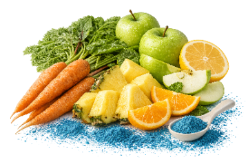 Pineapple, apple, orange and blue spirulina — the Cool Kid ingredient cluster