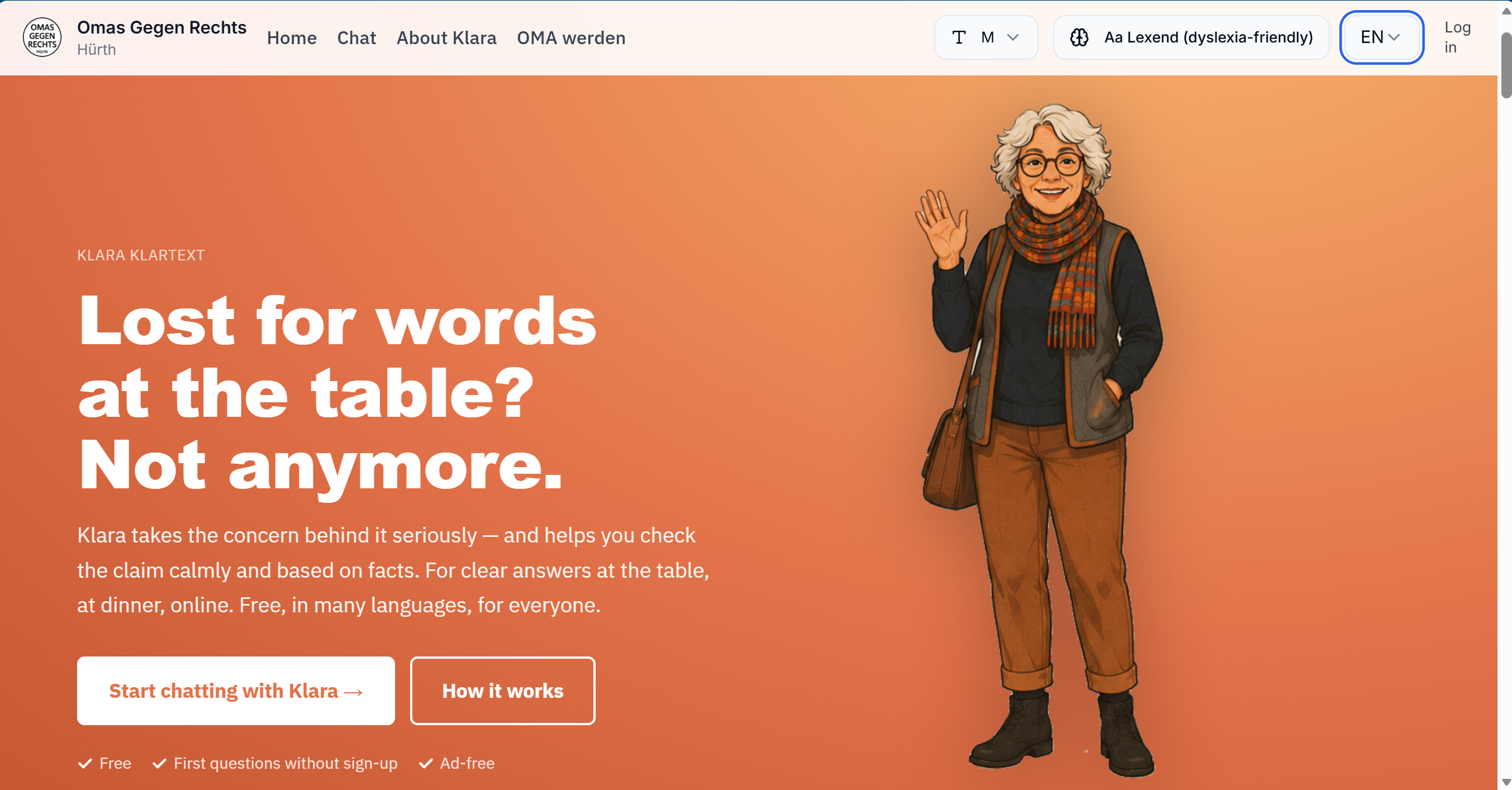 Klara Klartext multilingual civic-information assistant homepage